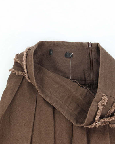 Vintage Y2k 00s Brown Pleated Asymetrix Denim Skirt - S
