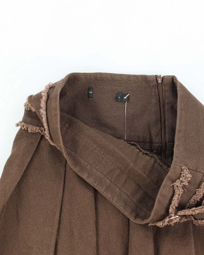 Vintage Y2k 00s Brown Pleated Asymetrix Denim Skirt - S
