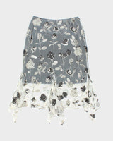 Vintage 90s French Laundry Mesh Handkerchief Hem Floral Skirt - S
