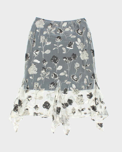 Vintage 90s French Laundry Mesh Handkerchief Hem Floral Skirt - S