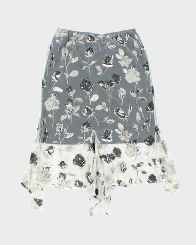 Vintage 90s French Laundry Mesh Handkerchief Hem Floral Skirt - S