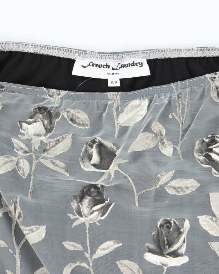 Vintage 90s French Laundry Mesh Handkerchief Hem Floral Skirt - S