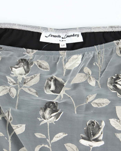 Vintage 90s French Laundry Mesh Handkerchief Hem Floral Skirt - S