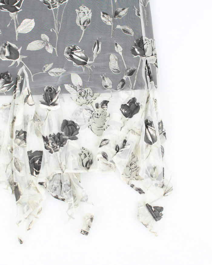 Vintage 90s French Laundry Mesh Handkerchief Hem Floral Skirt - S