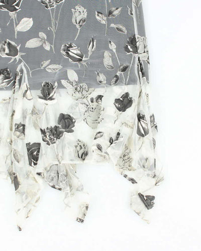 Vintage 90s French Laundry Mesh Handkerchief Hem Floral Skirt - S