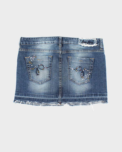 Vintage Y2k 00s Guess Rhinestone Denim Mini Skirt - S