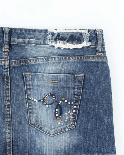 Vintage Y2k 00s Guess Rhinestone Denim Mini Skirt - S