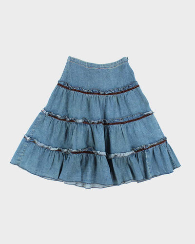 Vintage Y2k 00s Tiered Denim Beaded Skirt - XS