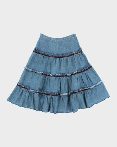 Vintage Y2k 00s Tiered Denim Beaded Skirt - XS