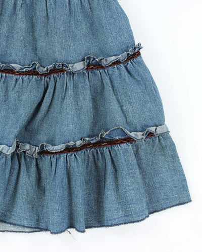 Vintage Y2k 00s Tiered Denim Beaded Skirt - XS