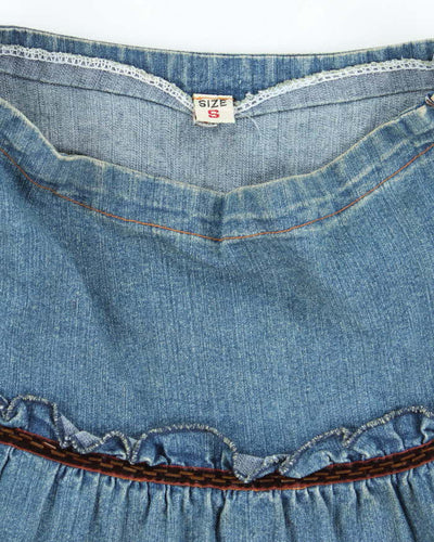 Vintage Y2k 00s Tiered Denim Beaded Skirt - XS