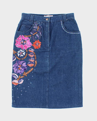 Vintage Y2k 00s Attitudes Sequin Beaded Denim Skirt - S