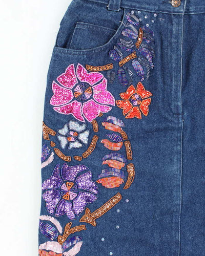 Vintage Y2k 00s Attitudes Sequin Beaded Denim Skirt - S