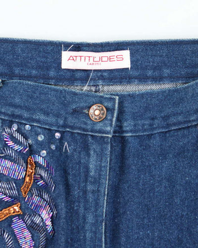Vintage Y2k 00s Attitudes Sequin Beaded Denim Skirt - S