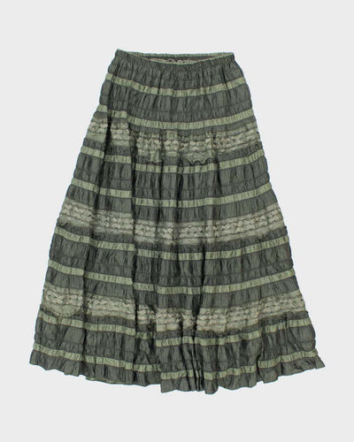 Vintage 90s Tiered Green Flowy Maxi Skirt - XS