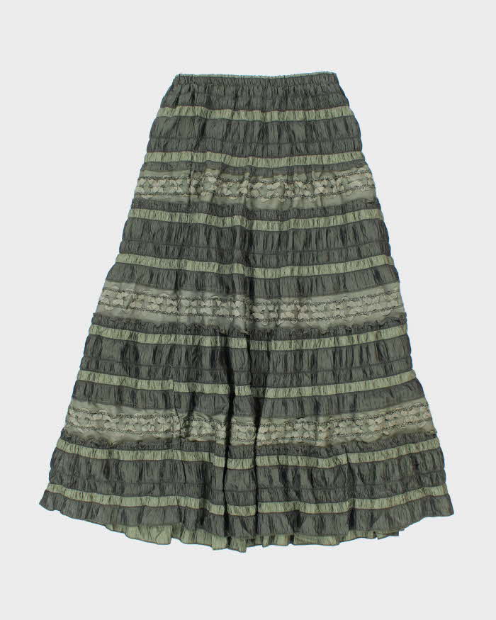 Vintage 90s Tiered Green Flowy Maxi Skirt - XS