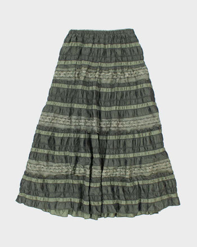 Vintage 90s Tiered Green Flowy Maxi Skirt - XS