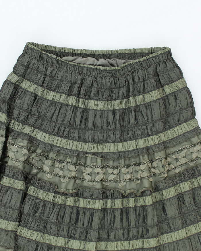 Vintage 90s Tiered Green Flowy Maxi Skirt - XS