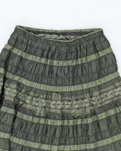 Vintage 90s Tiered Green Flowy Maxi Skirt - XS