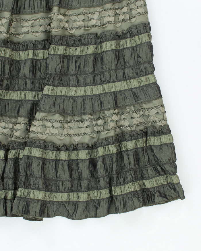Vintage 90s Tiered Green Flowy Maxi Skirt - XS