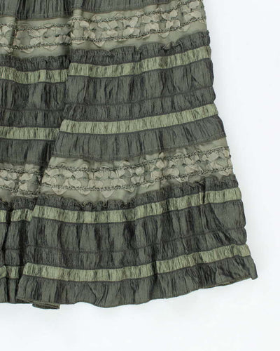 Vintage 90s Tiered Green Flowy Maxi Skirt - XS