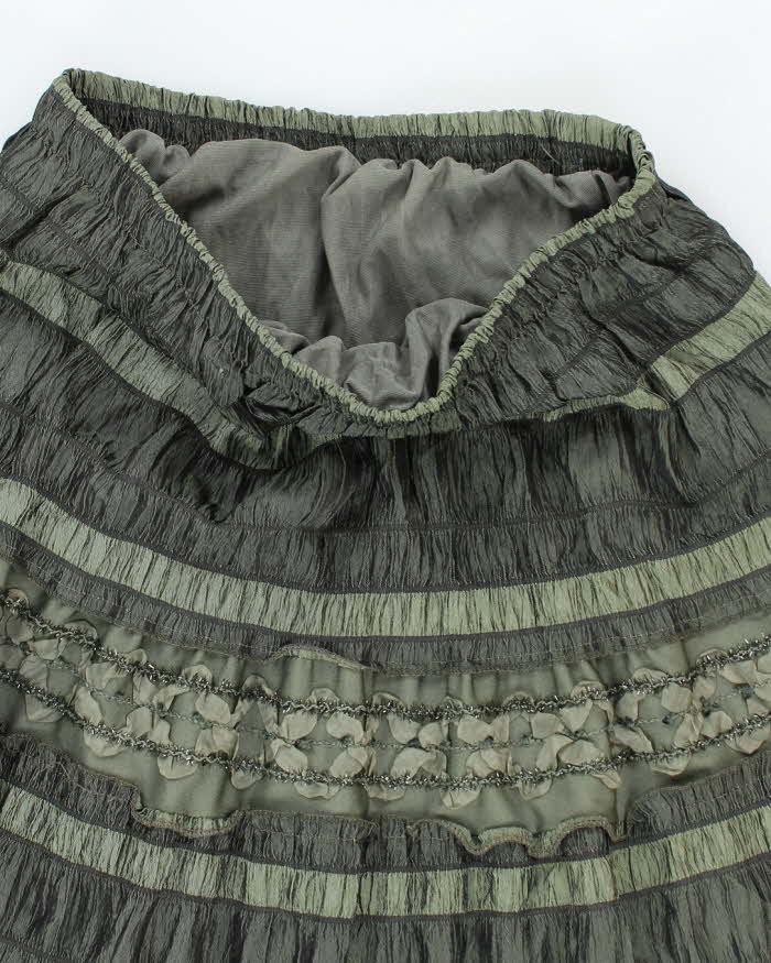 Vintage 90s Tiered Green Flowy Maxi Skirt - XS