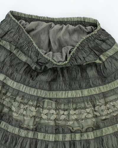 Vintage 90s Tiered Green Flowy Maxi Skirt - XS