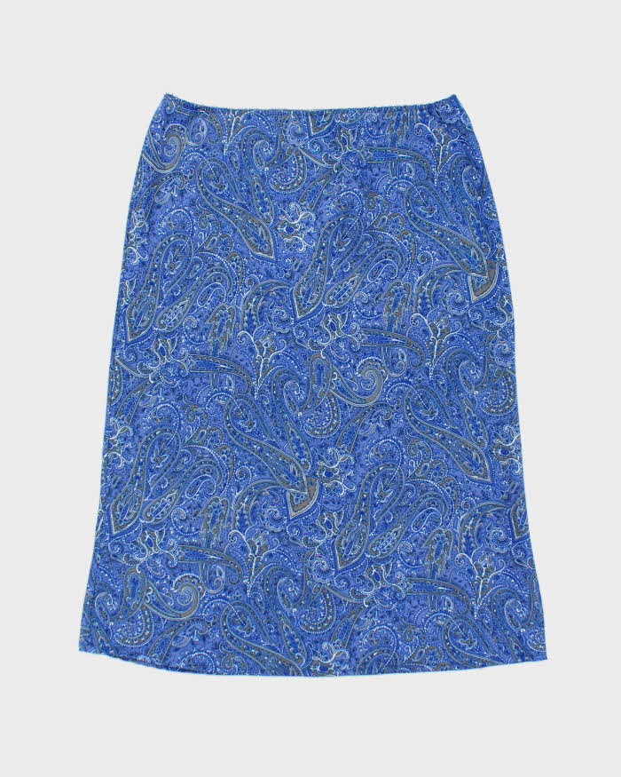 Vintage 90s Blue Paisley Pattern Print Skirt - S