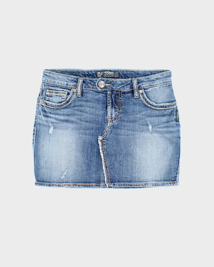 Vintage Y2k 00s Silver Denim Mini Skirt - S
