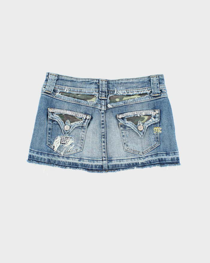 Vintage Y2k 00s Miss Me Camouflage Patchwork Denim Skirt - S