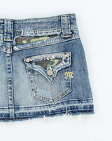Vintage Y2k 00s Miss Me Camouflage Patchwork Denim Skirt - S