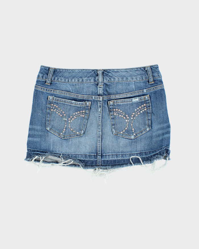 Vintage Y2k 00s Celebrity Pink Rhinestone Denim Mini Skirt - XS