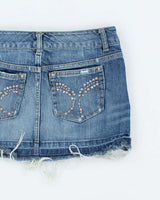 Vintage Y2k 00s Celebrity Pink Rhinestone Denim Mini Skirt - XS