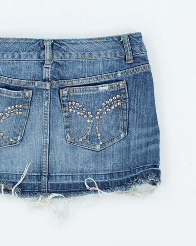Vintage Y2k 00s Celebrity Pink Rhinestone Denim Mini Skirt - XS