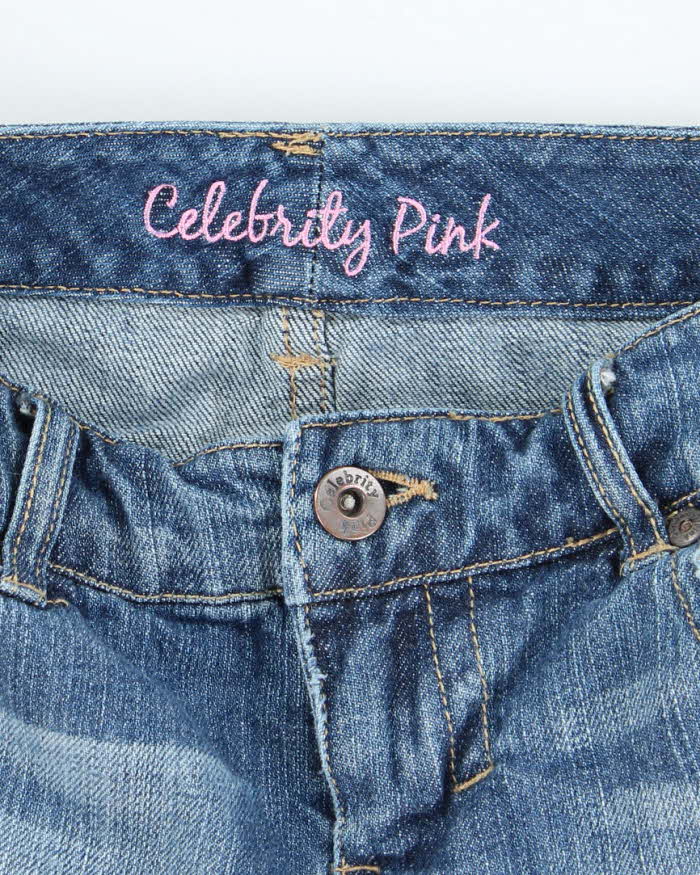 Vintage Y2k 00s Celebrity Pink Rhinestone Denim Mini Skirt - XS