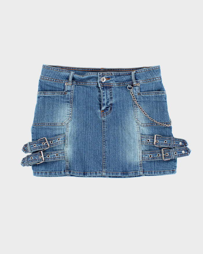 Vintage Y2k 00s Bongo Buckle Denim Mini Skirt - S