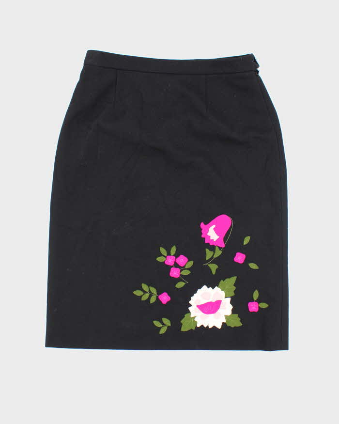 Moschino Cheap and Chic Black Floral Decal Midi Skirt - S
