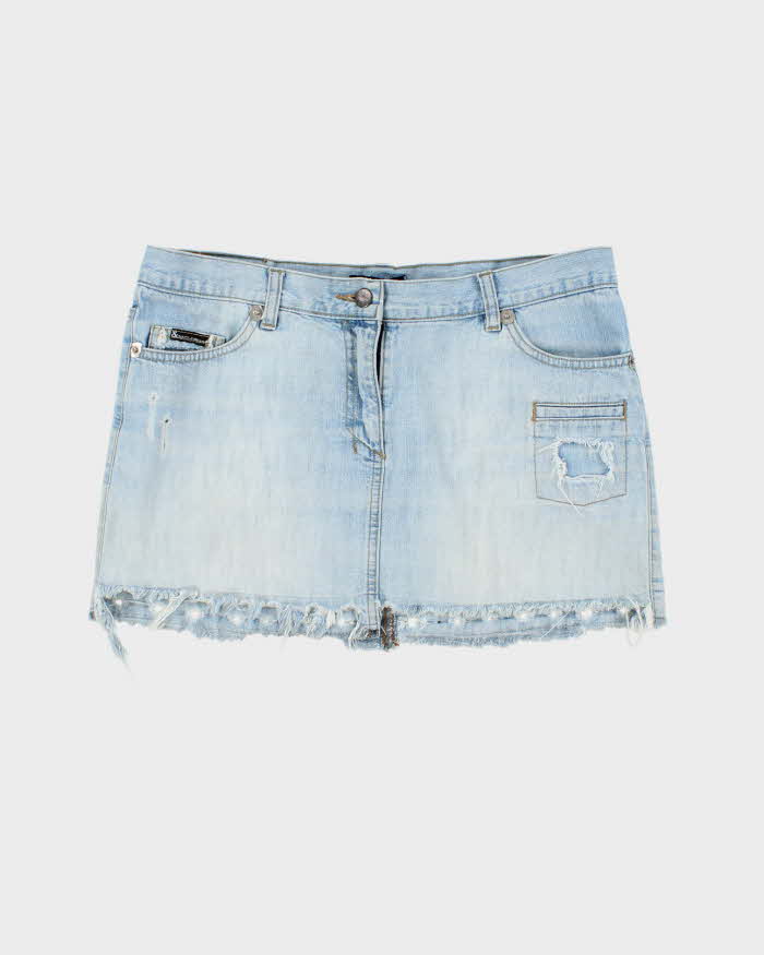 Vintage Y2K Dolce &amp; Gabbana Light Wash Denim Mini Skirt - W26 L13