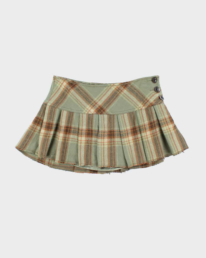 Vintage Y2k 00s Checked Wool Blend Mini Skirt - XS