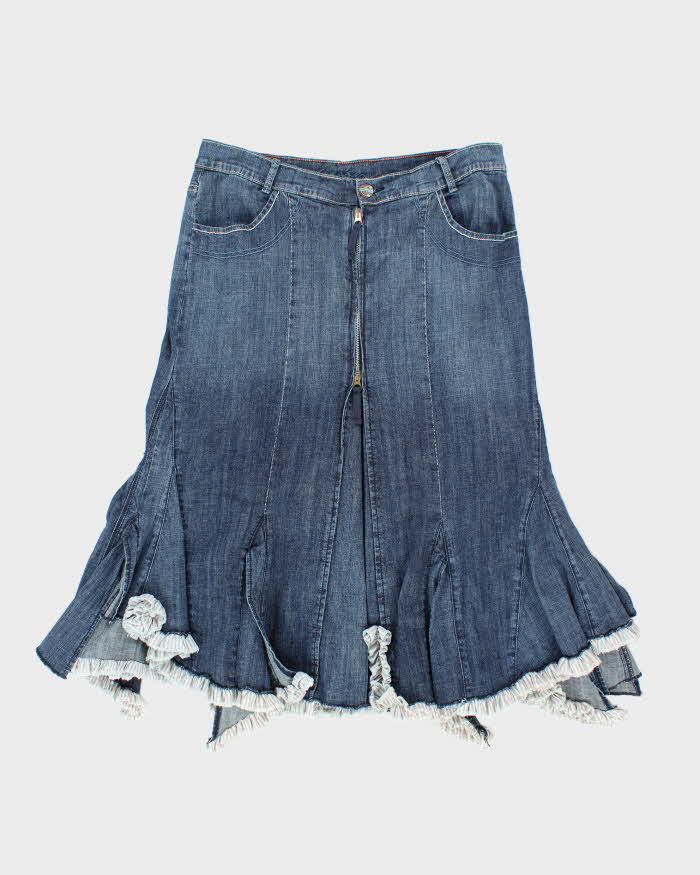 Vintage Y2k 00s Cattiana Ruffle Denim Skirt - L