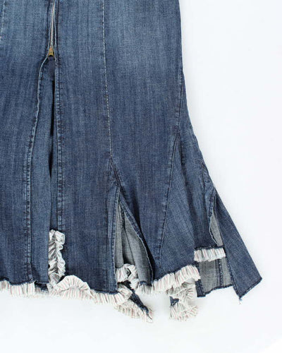 Vintage Y2k 00s Cattiana Ruffle Denim Skirt - L