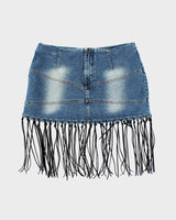 Vintage Y2k 00s Home Fringe Denim Mini Skirt - S