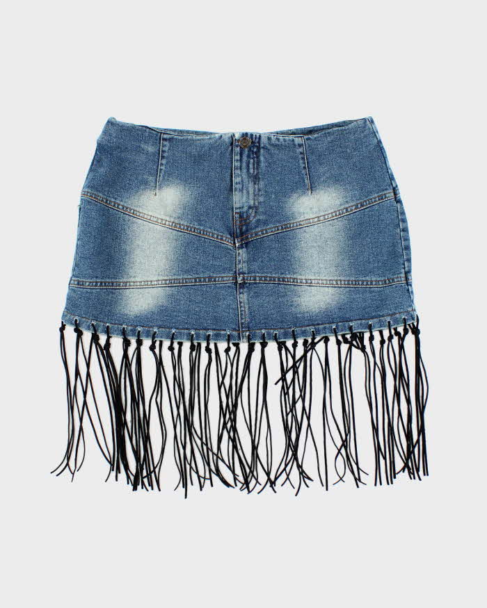 Vintage Y2k 00s Home Fringe Denim Mini Skirt - S