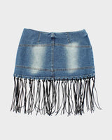 Vintage Y2k 00s Home Fringe Denim Mini Skirt - S