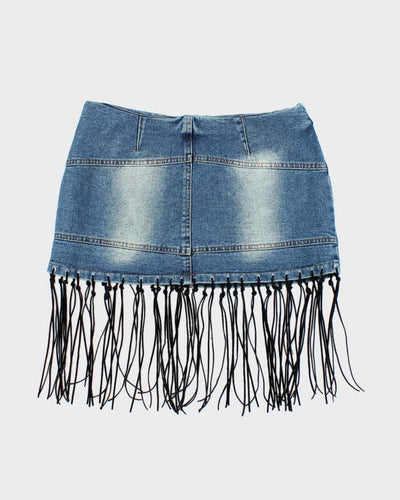 Vintage Y2k 00s Home Fringe Denim Mini Skirt - S