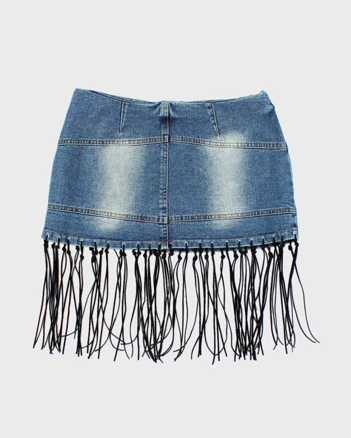 Vintage Y2k 00s Home Fringe Denim Mini Skirt - S