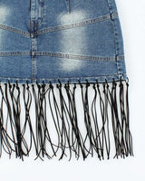 Vintage Y2k 00s Home Fringe Denim Mini Skirt - S