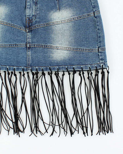Vintage Y2k 00s Home Fringe Denim Mini Skirt - S