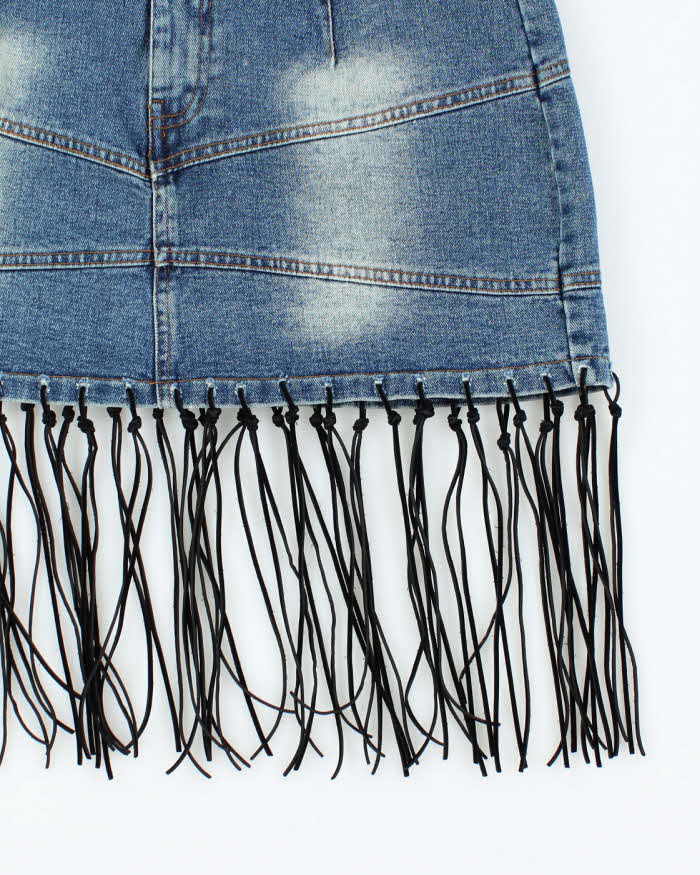 Vintage Y2k 00s Home Fringe Denim Mini Skirt - S