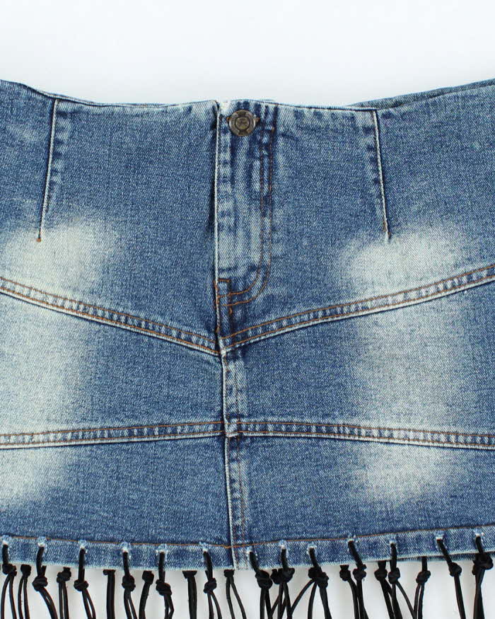 Vintage Y2k 00s Home Fringe Denim Mini Skirt - S